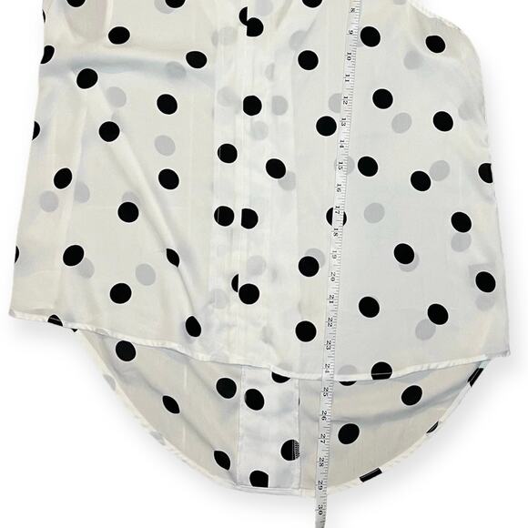 Y2K Black White Polka Dot Sleeveless Blouse Button Down Sheer Tank Top Sz Large - Picture 7 of 8